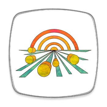 Heu Landschaft Feld Illustration cool retro - Viereckiger Kühlschrankmagnet - Weiß - Vorne