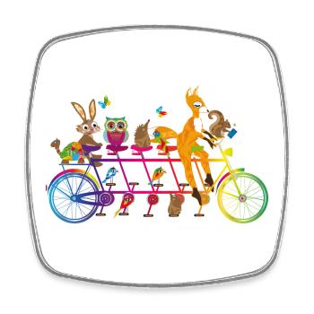 colorful tandem bike with colorful animals of the forest - Square fridge magnet - white - Front
