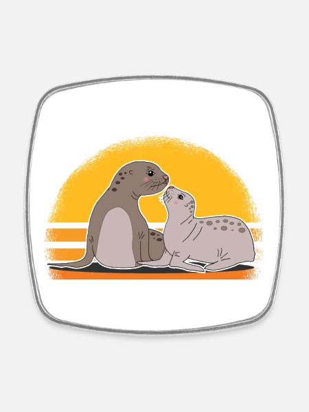Seal with baby cute seals seals gift - Square fridge magnet - white