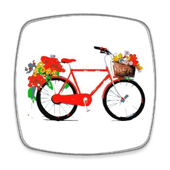 Red Bicycle with Flower Basket - Square fridge magnet - white - Front