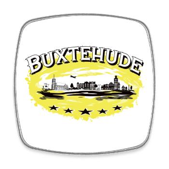 Buxtehude - Stadt Silhouette /Hase und Igel - Viereckiger Kühlschrankmagnet - Weiß - Vorne