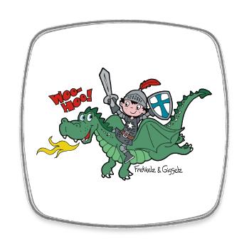 Kleiner Ritter und sein Freund, der Drache - Viereckiger Kühlschrankmagnet - Weiß - Vorne