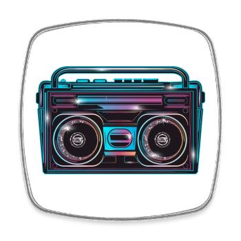 Magnétophone à cassettes au look néon lumineux des années 80 - Magnet carré - blanc - Devant