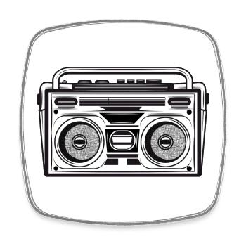 Magnétophone à cassette au pochoir des années 80 - Magnet carré - blanc - Devant