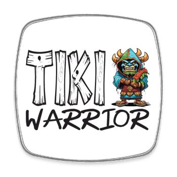 Tiki Warrior Cartoon Tropical Hero - Square fridge magnet - white - Front