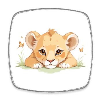 Lion cub with butterflies - Square fridge magnet - white - Front