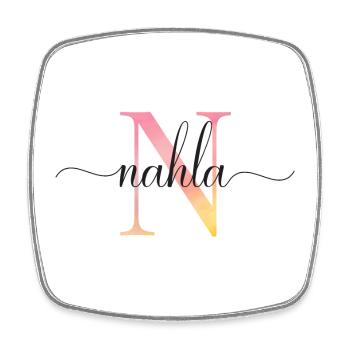 N | Monogramme | Nom | Nahla |Aquarelle - Magnet carré - blanc - Devant