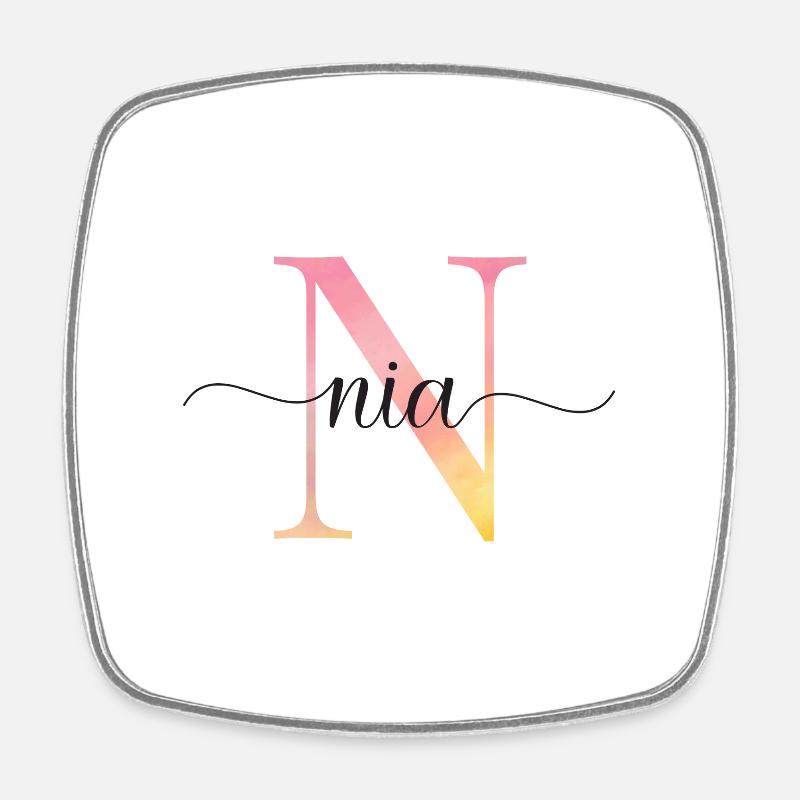 N | Monogram | Name | Nia |Watercolor - Square fridge magnet - white