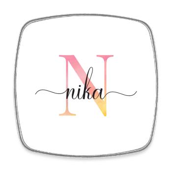 N | Monogram | Name | Nika |Watercolor - Square fridge magnet - white - Front