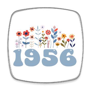 1956 Blumenmuster 1956 Blumen-thema Blumen 1956 - Viereckiger Kühlschrankmagnet - Weiß - Vorne