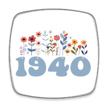 1940 Blumenmuster 1940 Blumen-thema Blumen 1940 - Viereckiger Kühlschrankmagnet - Weiß - Vorne