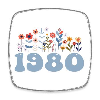 1980 Floral Pattern 1980 Floral Theme Flowers 1980 - Square fridge magnet - white - Front