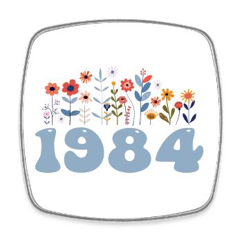 1984 Motif floral 1984 Floral thème fleurs 1984 - Magnet carré - blanc - Devant