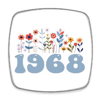 1968 Motif floral 1968 Floral thème fleurs 1968 - Magnet carré - blanc - Devant