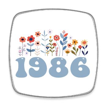 1986 Blumenmuster 1986 Blumen-thema Blumen 1986 - Viereckiger Kühlschrankmagnet - Weiß - Vorne