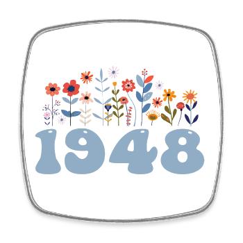 1948 Motif floral 1948 Thème floral Fleurs 1948 - Magnet carré - blanc - Devant