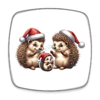 Weihnachten | Eine niedliche Igelfamilie - Viereckiger Kühlschrankmagnet - Weiß - Vorne