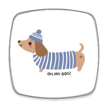 Oh mon chien ! - Rayures bleues - Magnet carré - blanc - Devant