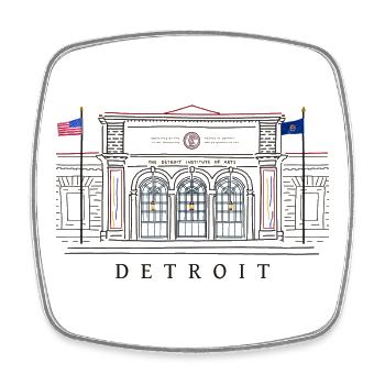 Detroit, Museum of Art, Michigan USA, Hand Drawing - Square fridge magnet - white - Front