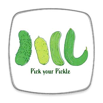 Pick Your Pickle: Green Cucumber Art - Square fridge magnet - white - Front