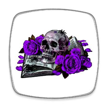 aufgeschlagenes Buch, Rosenblüten, Menschenschädel - Viereckiger Kühlschrankmagnet - Weiß - Vorne