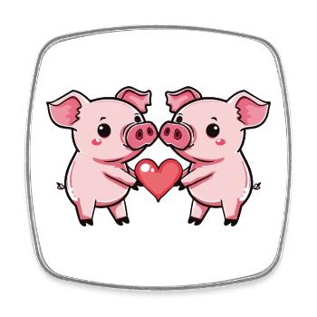 Couple de Cochons En Amour Sème Coeur - Magnet carré - blanc - Devant