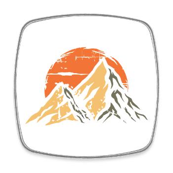 vintage Berge mit Abendsonne - Wander Symbol - Viereckiger Kühlschrankmagnet - Weiß - Vorne