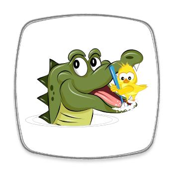 Crocodile and bird brushing their teeth – funny animals - Square fridge magnet - white - Front