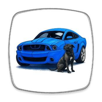 Blue Musclecar Dog Partner - Square fridge magnet - white - Front