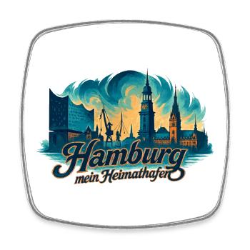 Hamburg Mein Heimathafen Stadt Silhouette Geschenk - Viereckiger Kühlschrankmagnet - Weiß - Vorne