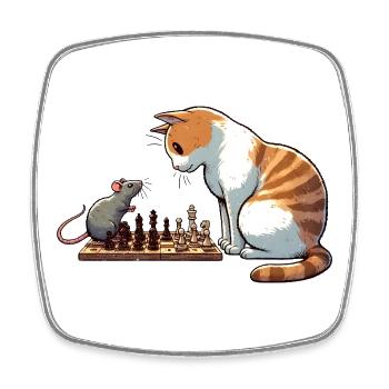 Chat ludique et souris Oeil Illustration - Magnet carré - blanc - Devant