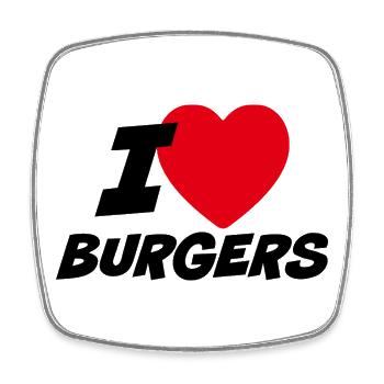 Ich liebe Burger - Viereckiger Kühlschrankmagnet - Weiß - Vorne