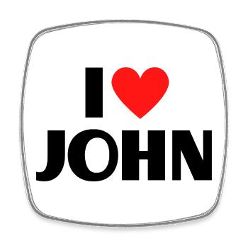 I love John Rotes Herz Liebe Fan Geschenk - Viereckiger Kühlschrankmagnet - Weiß - Vorne