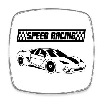 Minimalist sports racing car - Square fridge magnet - white - Front
