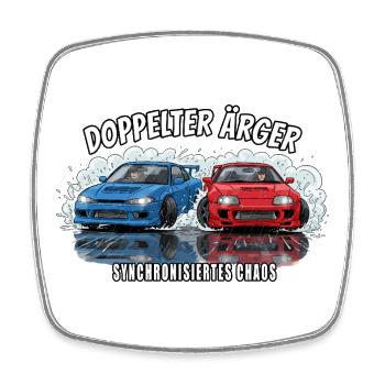 Doppelter Ärger - Synchronisiertes Chaos - Viereckiger Kühlschrankmagnet - Weiß - Vorne
