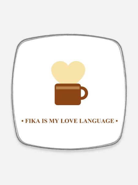 Cup with Heart Fika Message - Square fridge magnet - white