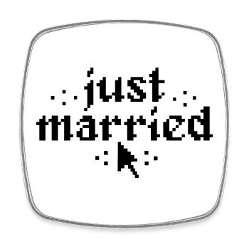 Just Married Pixel lustiges Hochzeitsgeschenk - Viereckiger Kühlschrankmagnet - Weiß - Vorne