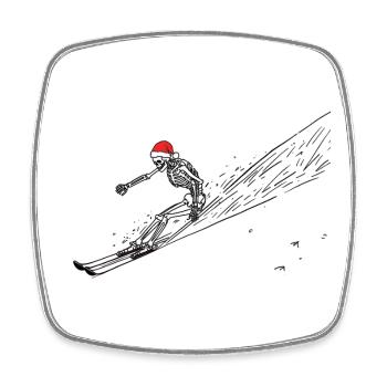 skiing santa skeleton - Viereckiger Kühlschrankmagnet - Weiß - Vorne