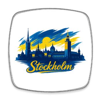 Stockholm Skyline Bleu Jaune Suède Cadeau - Magnet carré - blanc - Devant