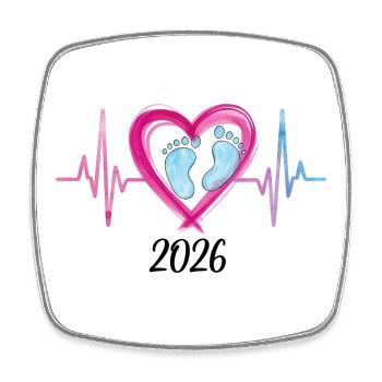 Bébé 2026 ECG Heartbeat Bébé Pieds Mignon Cadeau - Magnet carré - blanc - Devant