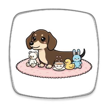 Dackel mit Kuscheltieren - Viereckiger Kühlschrankmagnet - Weiß - Vorne