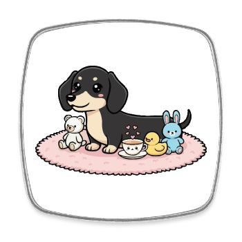 Dachshund black with cuddly toys - Square fridge magnet - white - Front