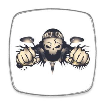 Rebellious skull biker with retro helmet - Square fridge magnet - white - Front