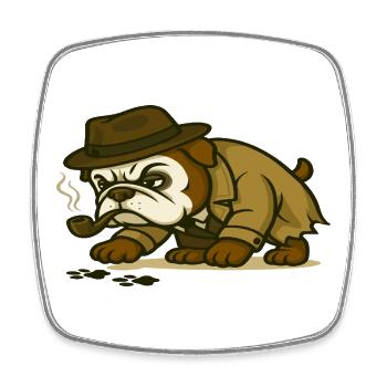 Detective Bulldog with Pipe and Footprints - Square fridge magnet - white - Front
