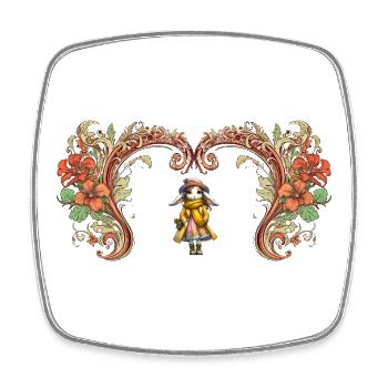 Heart Frame of Flowers - Cute Bunny - Square fridge magnet - white - Front