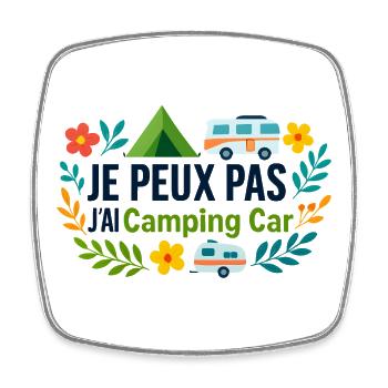 Camping Car et Fleurs Aventure - Magnet carré - blanc - Devant