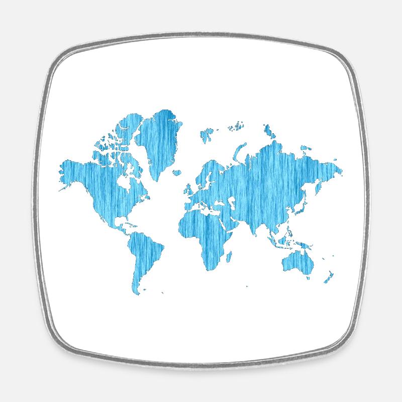 Carte du monde Bleu métallique - Magnet carré - blanc