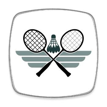 Emblème du badminton – Raquettes croisées et volant - Magnet carré - blanc - Devant