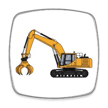 Chantier de construction de Pelleteuse Excavatrice Moteur - Magnet carré - blanc - Devant