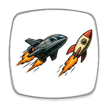 Espace de dessin animé Rocket Sprint - Magnet carré - blanc - Devant
